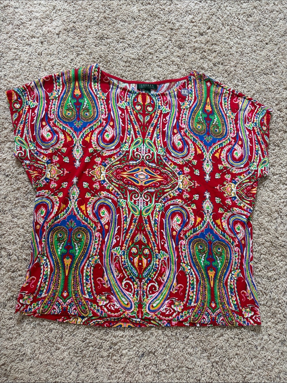 Ladies Ralph Lauren Paisley Short Sleeve Shirt Size 2XL